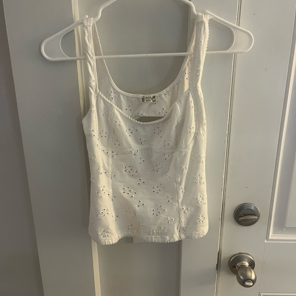 Free People Cream Eyelet Camisole